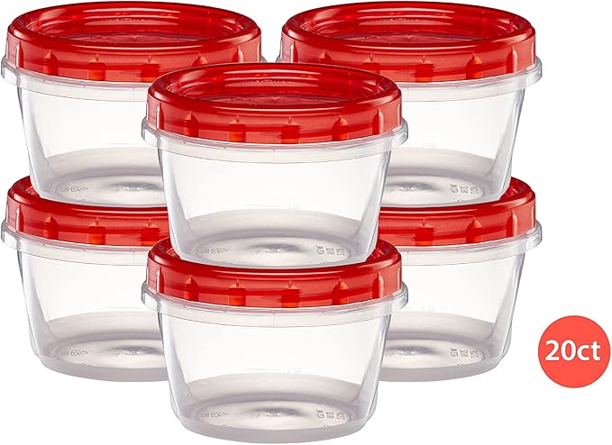 (16 Ounce 20 Pack) Twist cap Containers Clear Bottom With Red Top Screw on Lids Twist Top Food Storage Freezer Containers