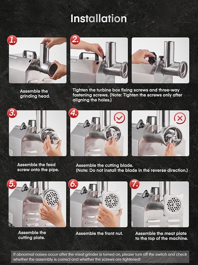 #12 Commercial Meat Grinder, 840 LB/H,1.2HP, Heavy Duty Industrial Meat Grinder, Sausage Stuffing Machine with 2 Stainless Steel Blade, 2 Grinding Plates, Sausage Kit (#12-840LB/H)