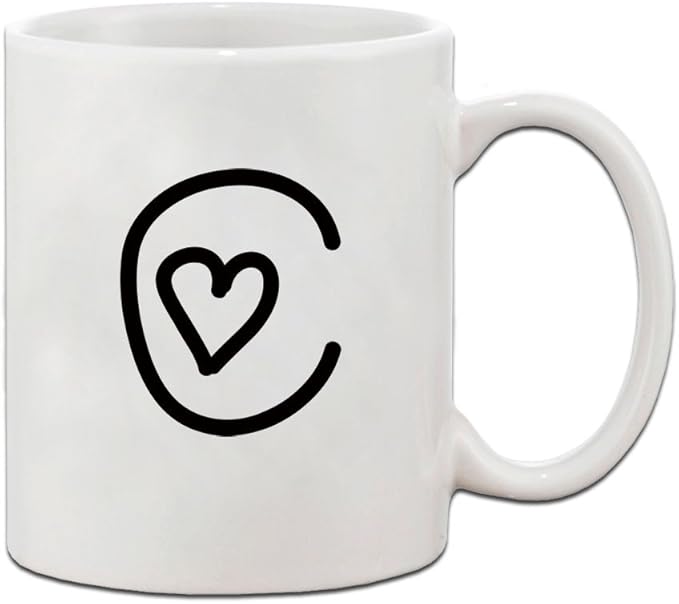 "C" Love Hearts Initial Monogram Personalized Letter C Ceramic Mug Coffe Cup - Holiday Christmas Hanukkah Gift for Men & Women