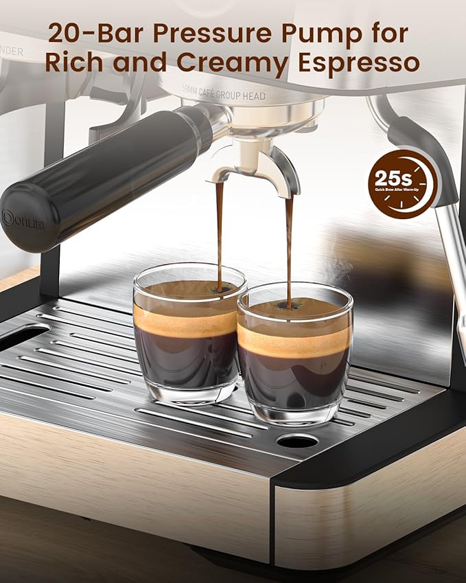 (2025 Upgrade)20 Bar Espresso Machine with Built-in Anti-Clog Coffee Grinder, Expresso Coffee Machines with Milk Steam Wand/Frother/Tamping Tools,Espresso Maker with Grinder for Lattes-Charcoal