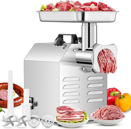 #12 Commercial Meat Grinder, 840 LB/H,1.2HP, Heavy Duty Industrial Meat Grinder, Sausage Stuffing Machine with 2 Stainless Steel Blade, 2 Grinding Plates, Sausage Kit (#12-840LB/H)