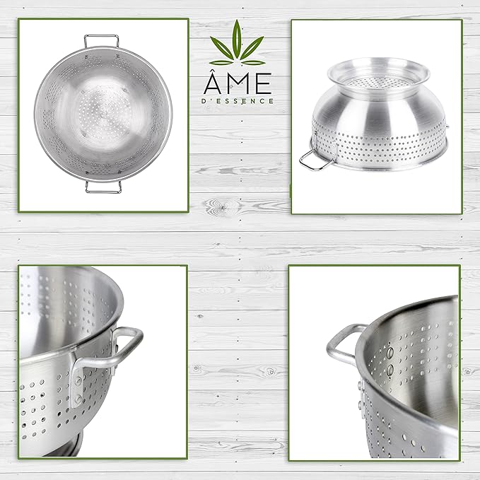 (16-QT) Aluminum Colander with Handles and Base Heavy Duty Commercial Grade
